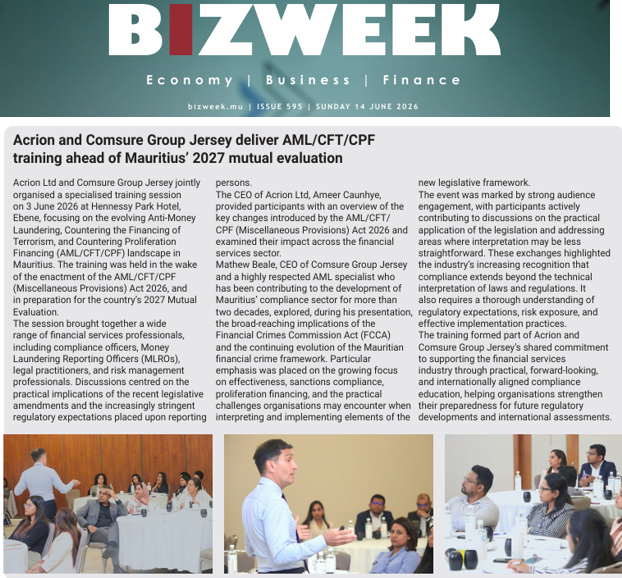 Comsure and Acrion in Mauritius Bizweek publication – 14 Jun 2026 Featured image